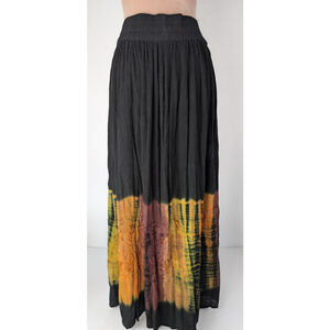 Creazioni Tie Dye Maxi Skirt Sz L Black Crinkle Broomstick Hippie Festival